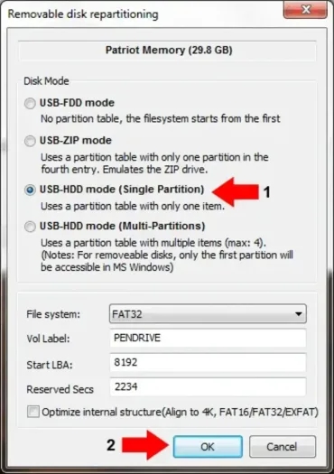 usb repartitioning